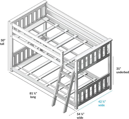 Max & Lily Twin over Twin Low Bunk Bed with Ladder, Wooden Bunk Beds with 14” Safety Guardrail for Kids,Toddlers, Boys, Girls, Teens, Bedroom Furniture, Natural