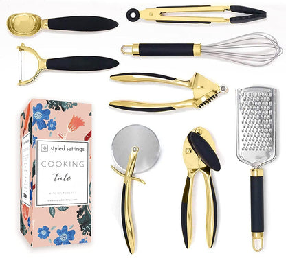 Luxe 8PC Black and Copper Cooking Tools and Utensils: Copper Kitchen Gadgets and Accessories with Anti-Slip Handles