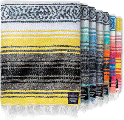 Authentic Mexican Blanket – Handwoven Falsa Serape Throw – Beach, Camping, Picnic & Yoga Blanket – Lightweight Cotton Throw for Outdoor & Home – Sunshine, 50X70 In