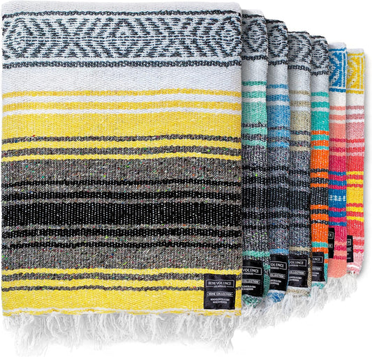 Authentic Mexican Blanket – Handwoven Falsa Serape Throw – Beach, Camping, Picnic & Yoga Blanket – Lightweight Cotton Throw for Outdoor & Home – Sunshine, 50X70 In