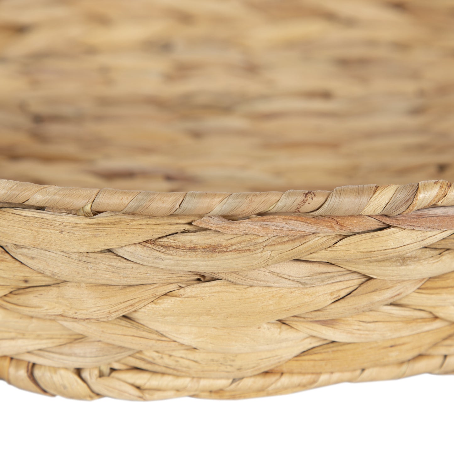 16" Tan round Water Hyacinth Woven Decorative Tray with Handles