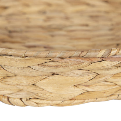 16" Tan round Water Hyacinth Woven Decorative Tray with Handles