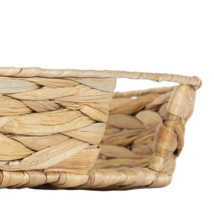 16" Tan round Water Hyacinth Woven Decorative Tray with Handles