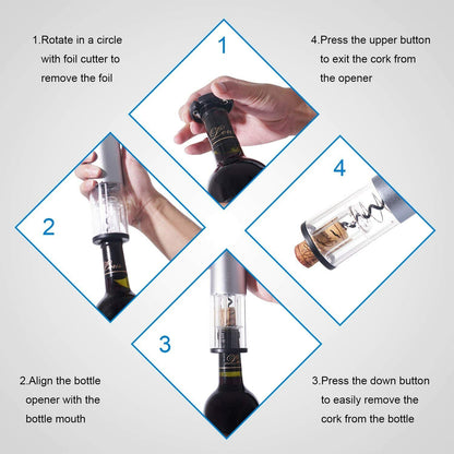 Electric Wine Opener, Automatic Cordless Wine Bottle Opener Kit with Foil Cutter