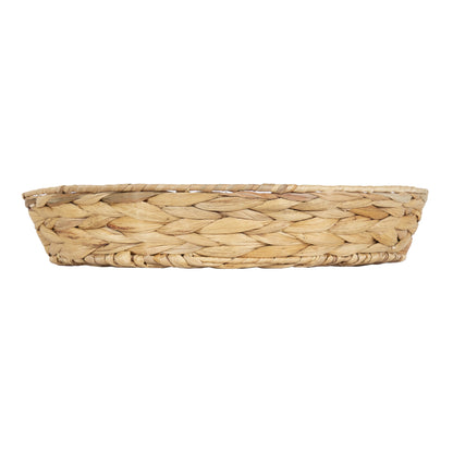 16" Tan round Water Hyacinth Woven Decorative Tray with Handles