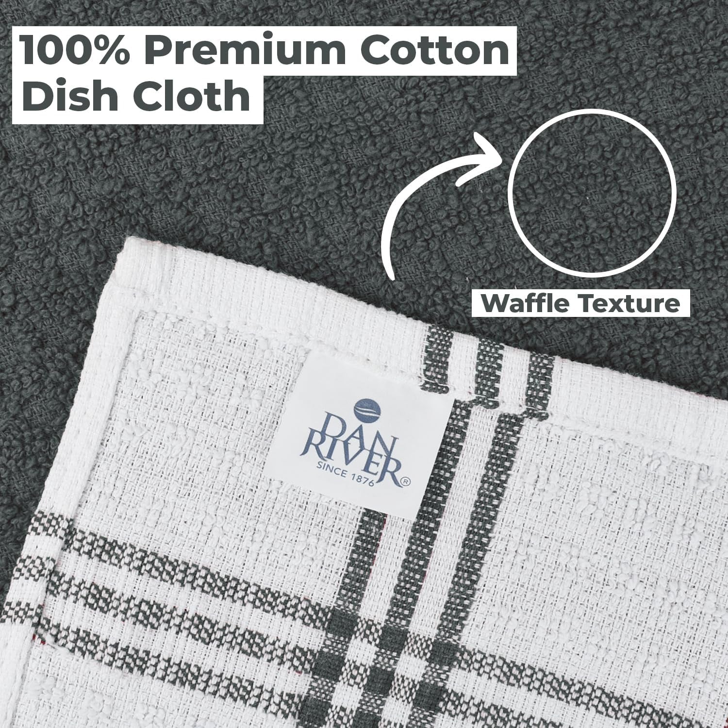 Premium Dish Cloth 100% Cotton 12 X 12 Inches |Pack of 8|-Ultra Soft Tea Towels-Highly Absorbent Kitchen Rags-Terry Dishcloth for Kitchen and Household Cleaning |Grey|
