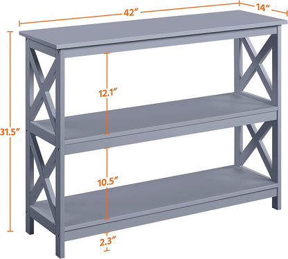 Yaheetech Console Table with 3 Storage Shelves, Entryway Table Sofa Side Table Narrow Long Bookshelf for Hallway Living Room, Accent Furniture, Gray