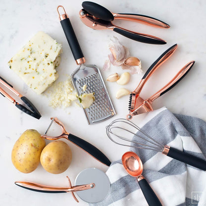 Luxe 8PC Black and Copper Cooking Tools and Utensils: Copper Kitchen Gadgets and Accessories with Anti-Slip Handles