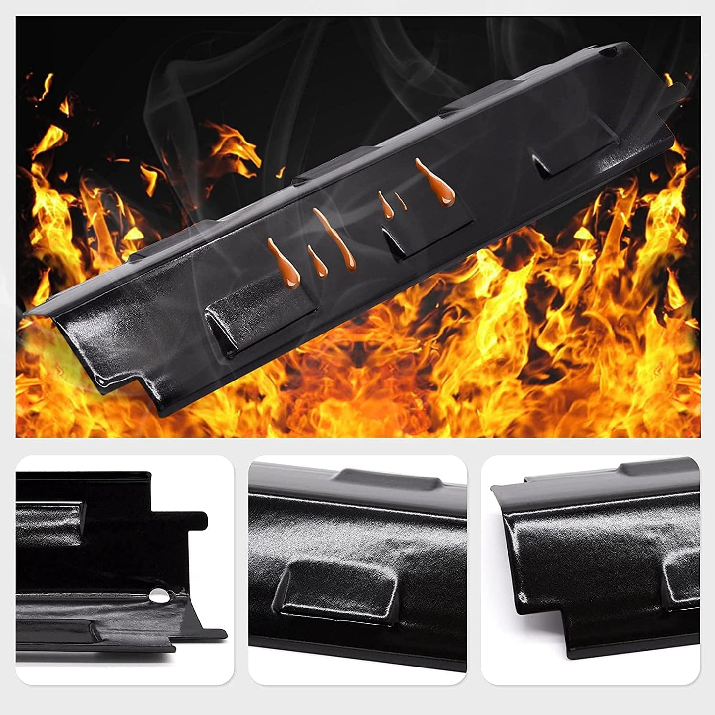 Porcelain Steel Heat Tent, BBQ Heat Plate Shield, Burner Cover, Flame Tamer, Gas Grill Replacement Parts for Charbroil, Brinkmann, Kenmore, Master Forge, 14 5/8 Inch X 4 1/4 Inch Set of 4 KP734