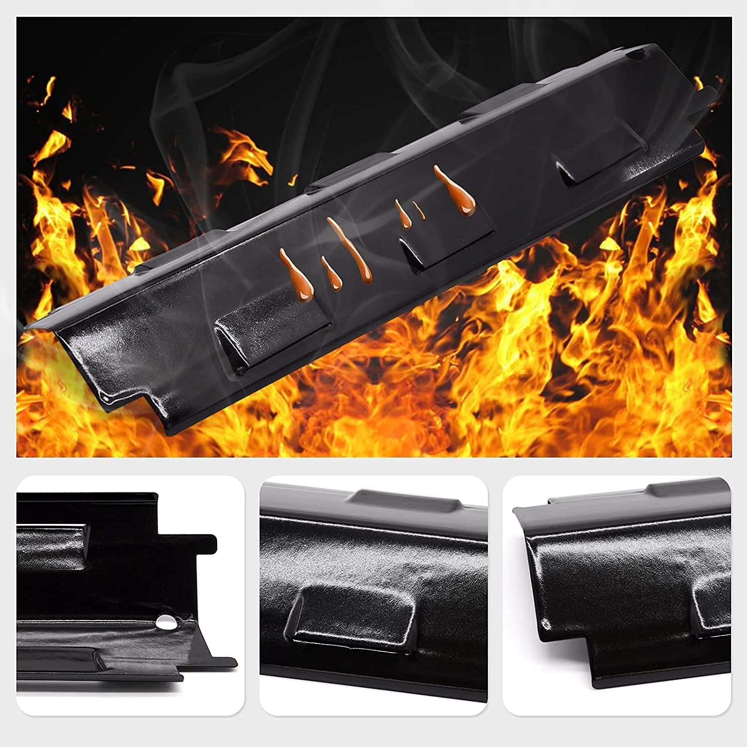 Porcelain Steel Heat Tent, BBQ Heat Plate Shield, Burner Cover, Flame Tamer, Gas Grill Replacement Parts for Charbroil, Brinkmann, Kenmore, Master Forge, 14 5/8 Inch X 4 1/4 Inch Set of 4 KP734