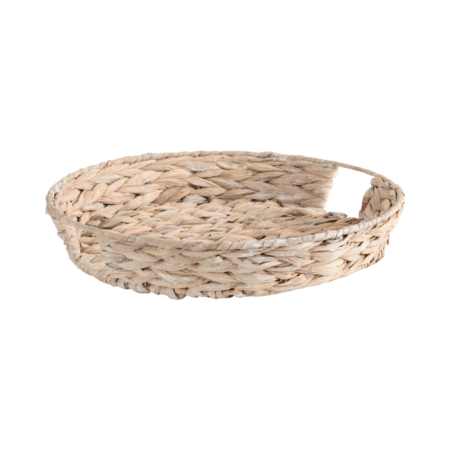 16" Tan round Water Hyacinth Woven Decorative Tray with Handles