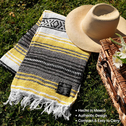 Authentic Mexican Blanket – Handwoven Falsa Serape Throw – Beach, Camping, Picnic & Yoga Blanket – Lightweight Cotton Throw for Outdoor & Home – Sunshine, 50X70 In