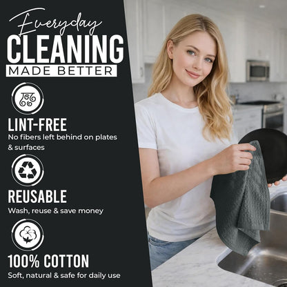 Premium Dish Cloth 100% Cotton 12 X 12 Inches |Pack of 8|-Ultra Soft Tea Towels-Highly Absorbent Kitchen Rags-Terry Dishcloth for Kitchen and Household Cleaning |Grey|