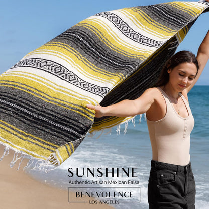 Authentic Mexican Blanket – Handwoven Falsa Serape Throw – Beach, Camping, Picnic & Yoga Blanket – Lightweight Cotton Throw for Outdoor & Home – Sunshine, 50X70 In