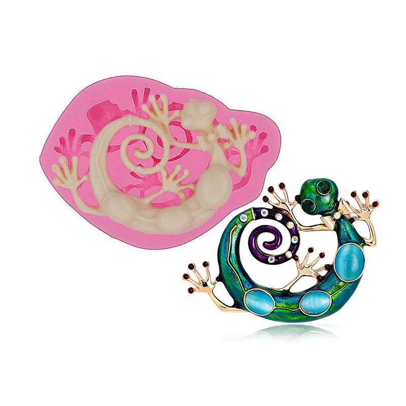 Lizard Flexible Silicone Mold Use with Resin,Use with Resin,Polymer Clays,3D Lizard Gecko Shape Design Food-Grade Silicone Mold