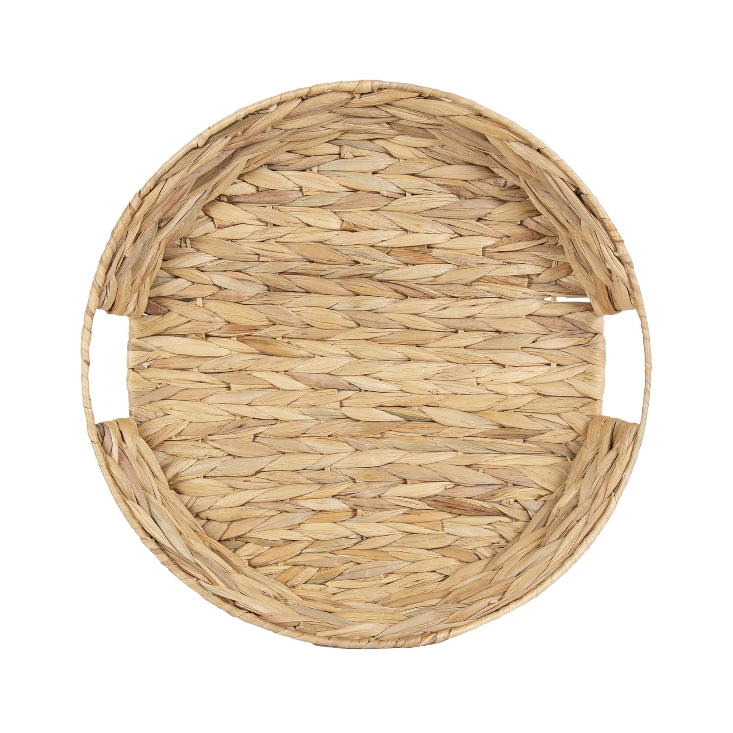16" Tan round Water Hyacinth Woven Decorative Tray with Handles